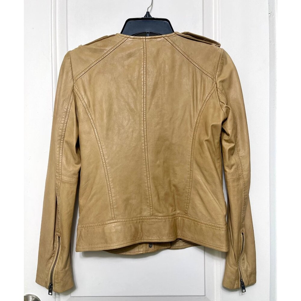 Lucky Brand Tan Leather Moto Jacket W/ Zipper Details Size S - Picture 2 of 12